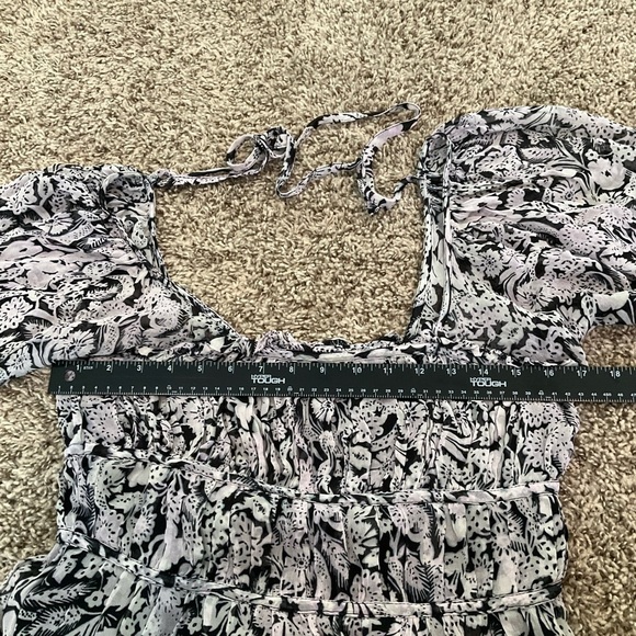 Anthropologie Squareneck Smocked Puff Sleeve Midi Dress Sz M Black White Cottage - Picture 13 of 16